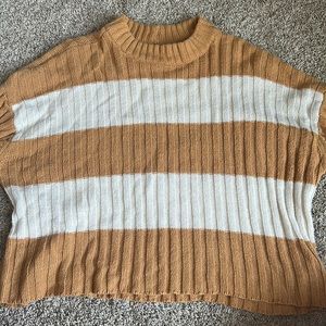 American Eagle Mustard Yellow & White Striped Crewneck Sweater Size XS-S